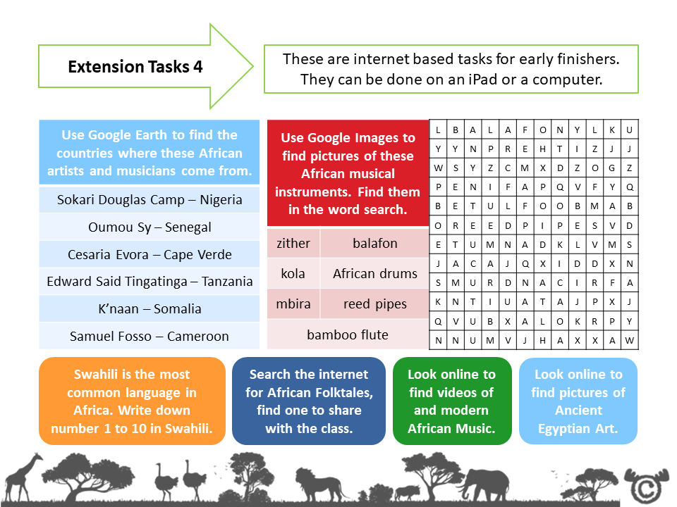 Extension tasks from Africa Social Studies pack, Second Level
