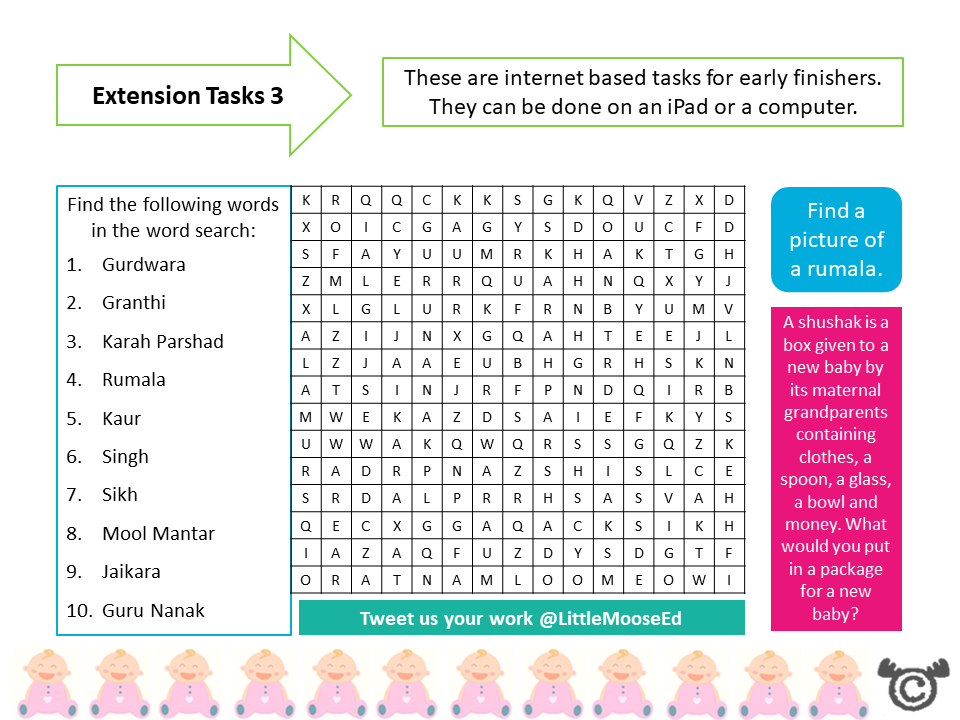 Extension tasks from Babies RME pack, Second Level