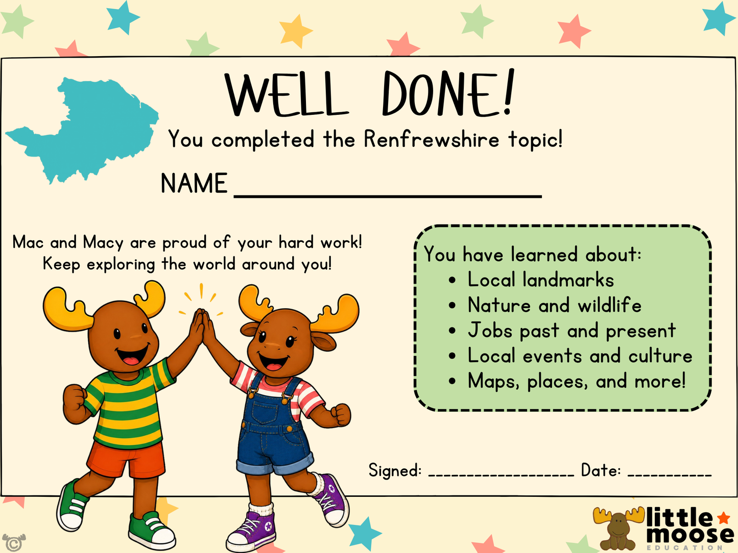 Certificate from My Area – Renfrewshire Social Studies pack, First Level