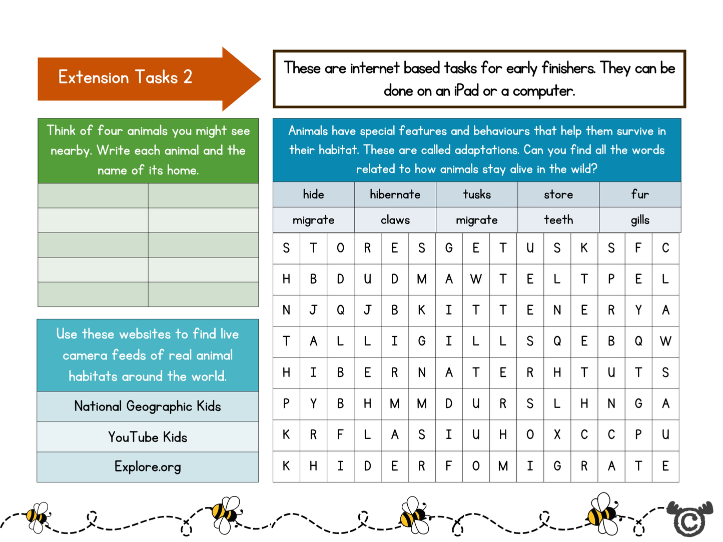 Extension tasks from Discovering Animals Science pack, First Level