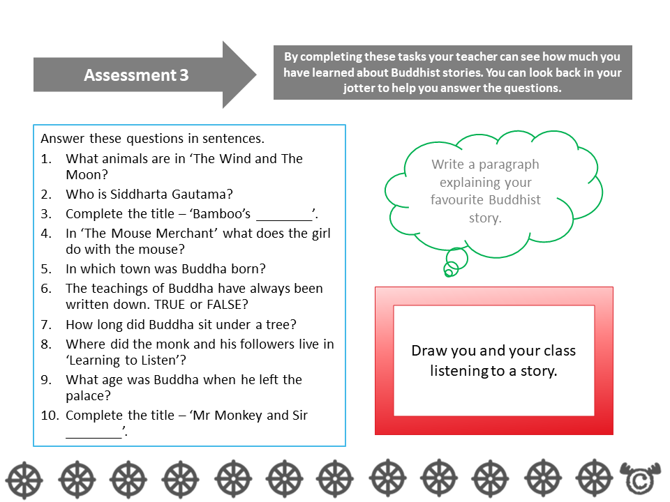 Assessment task from Discovering Buddhism RME pack, First Level