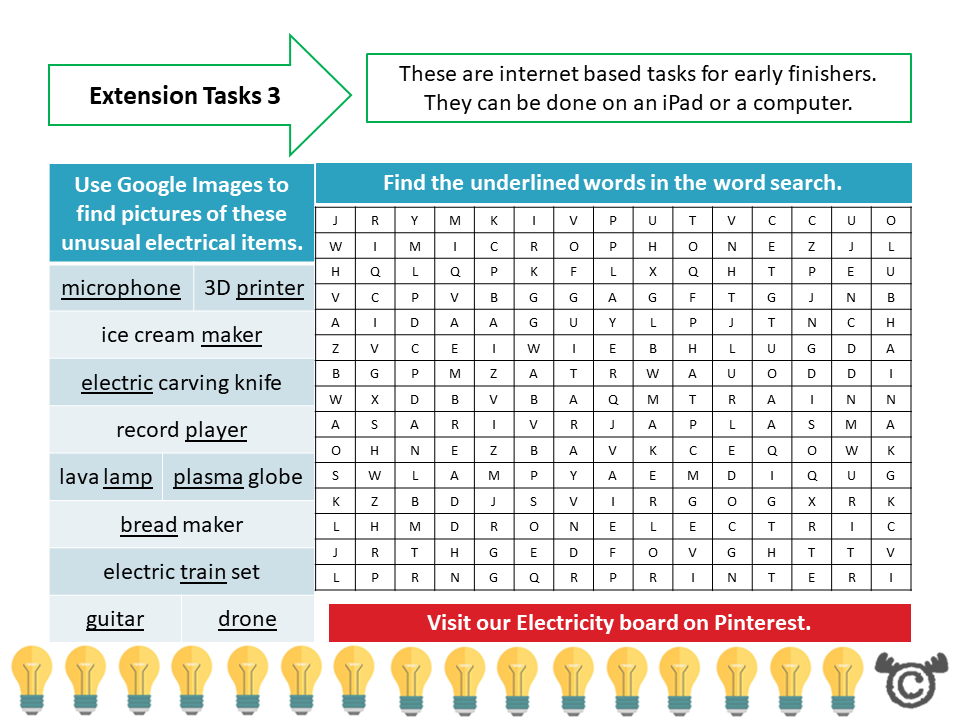 Extension tasks from Discovering Electricity Science pack, First Level