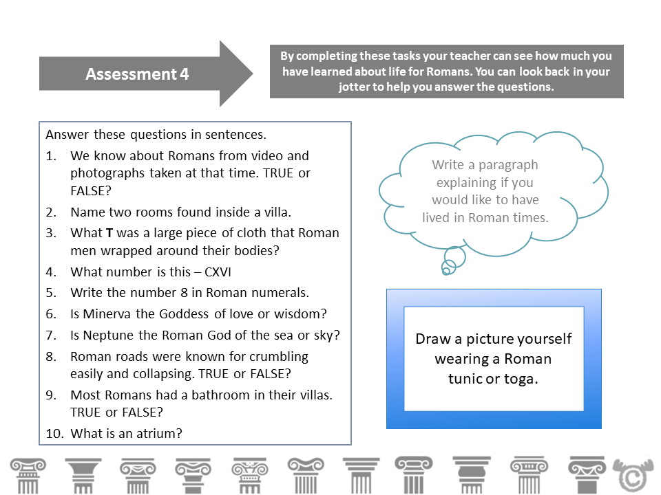 Assessment task from Romans Social Studies pack, First Level