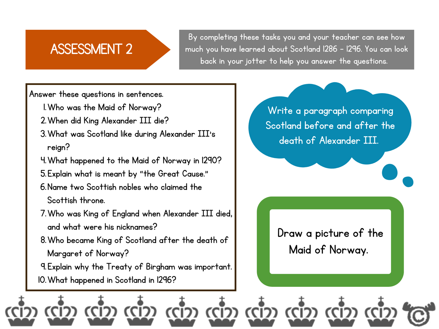 Assessment task from Scottish Wars of Independence Social Studies pack, Second Level