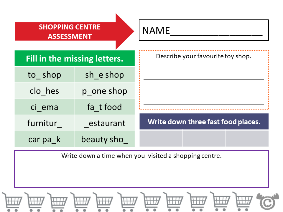Assessment task from Shopping Social Studies pack, Early Level