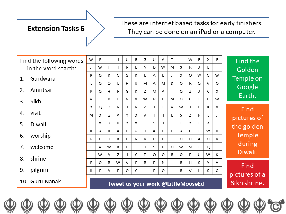 Extension tasks from Sikhism RME pack, Second Level