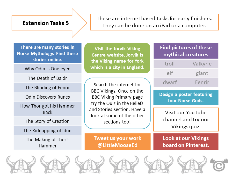 Extension tasks from Vikings Social Studies pack, Second Level