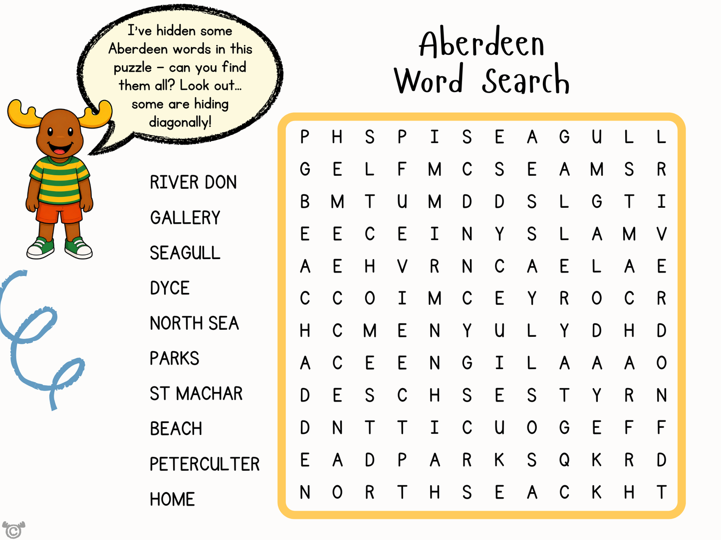 Wordsearch from My Area – Aberdeen Social Studies pack, First Level