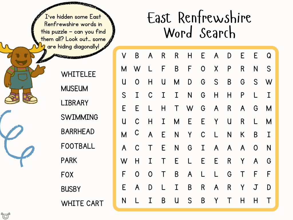 Wordsearch from My Area – East Renfrewshire Social Studies pack, First Level