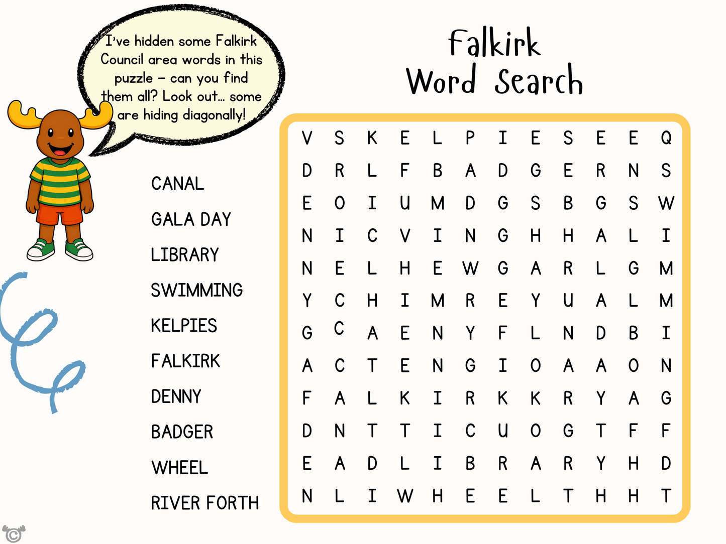 Wordsearch from My Area – Falkirk Social Studies pack, First Level