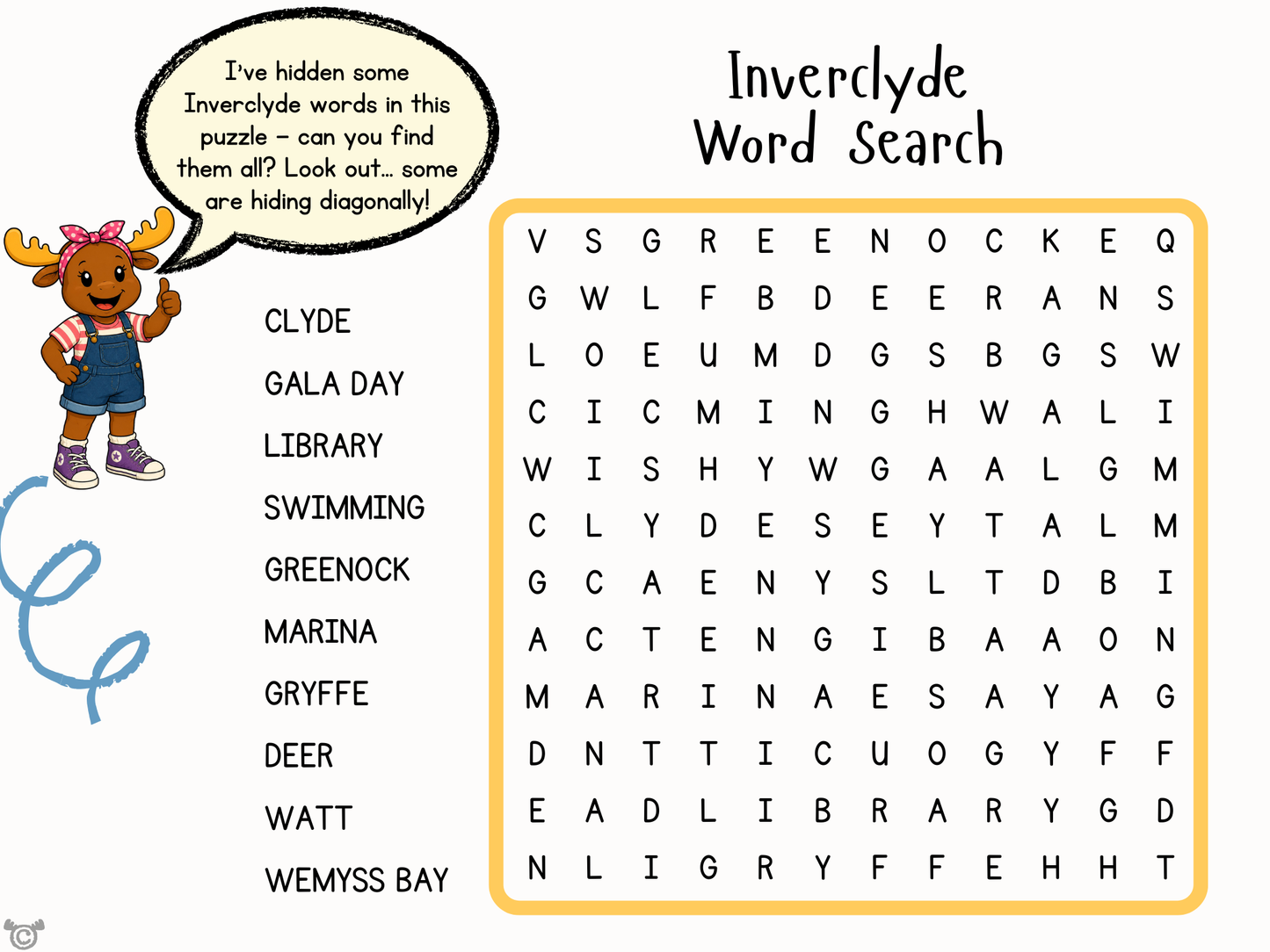 Word search My Area – Inverclyde Social Studies pack, First Level