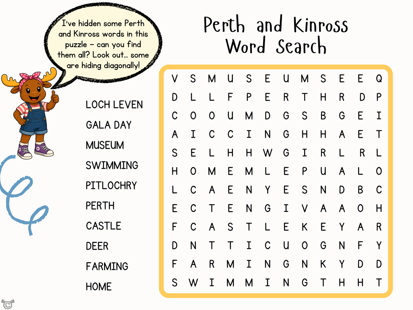 Wordsearch from My Area – Perth and Kinross Social Studies pack, First Level
