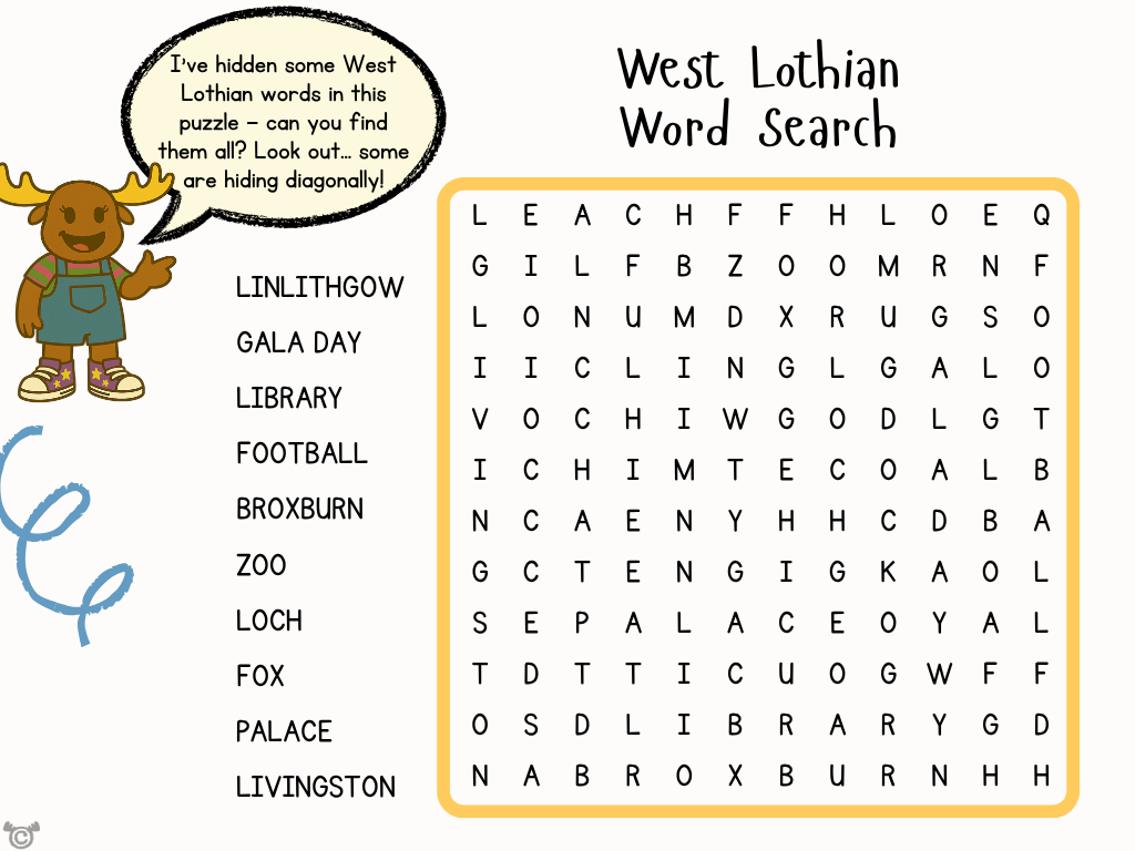 Wordsearch from My Area – West Lothian Social Studies pack, First Level