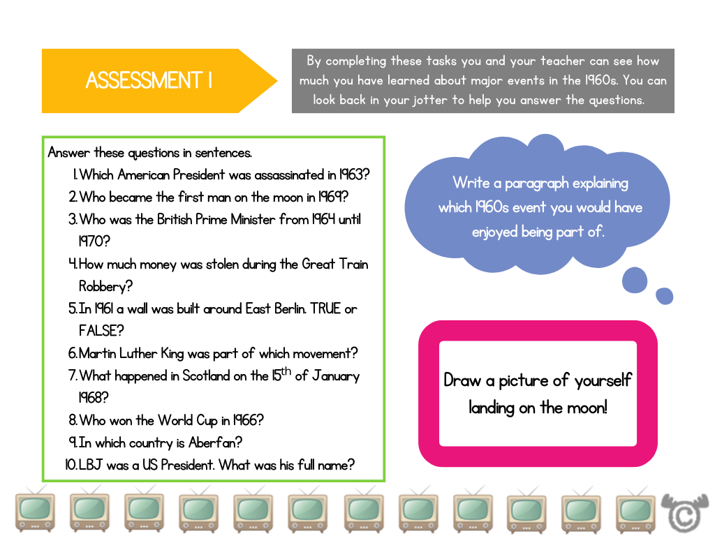Assessment tasks from 1960s Social Studies pack, First Level