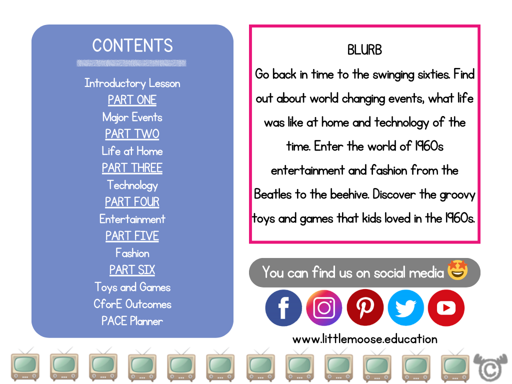 Contents page from 1960s Social Studies pack at First Level