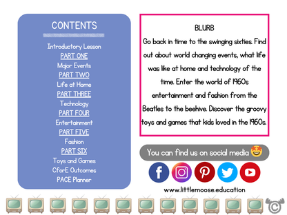 Contents page from 1960s Social Studies pack at First Level