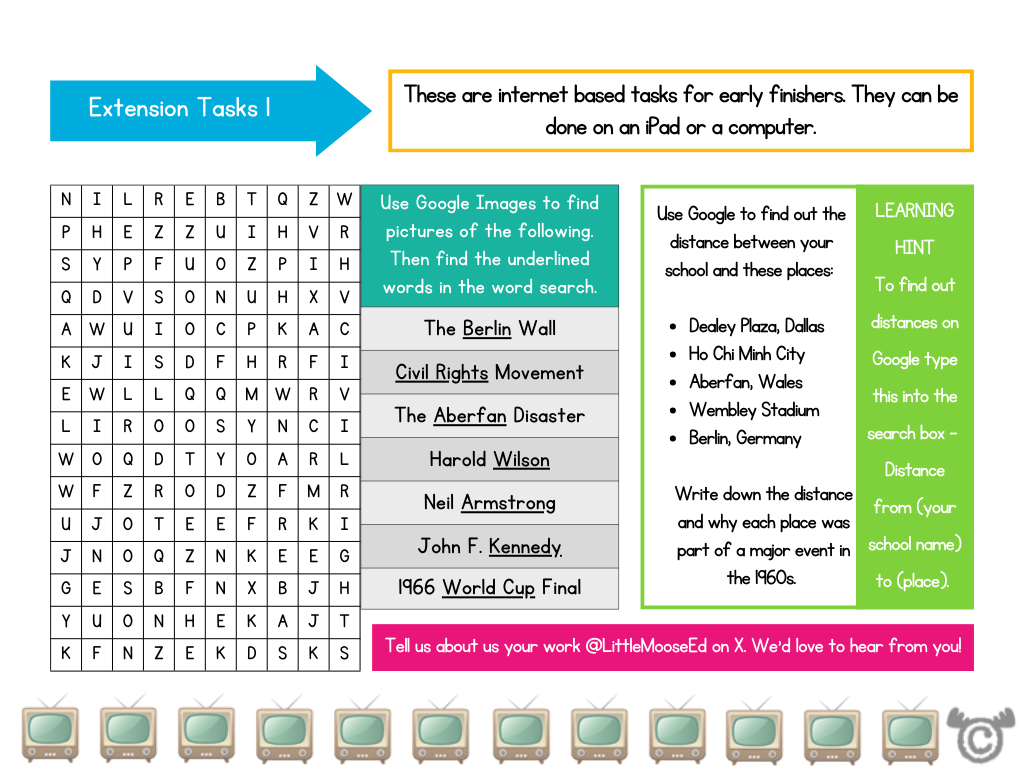 Extension tasks from 1960s Social Studies pack, Second Level