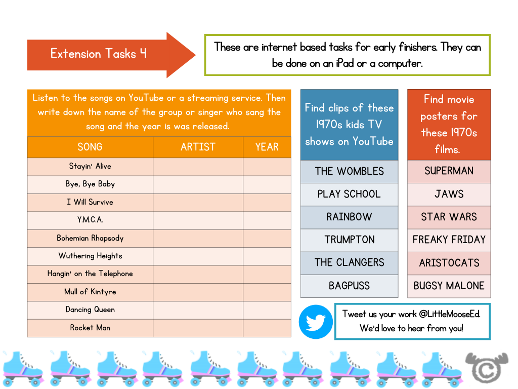 Extension tasks from 1970s Social Studies pack, Second Level