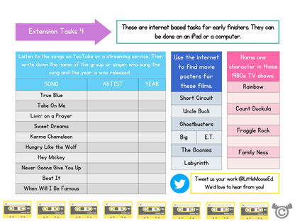 Extension tasks from 1980s Social Studies pack, First Level
