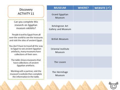 Research activity from Ancient Egypt Social Studies pack, First Level