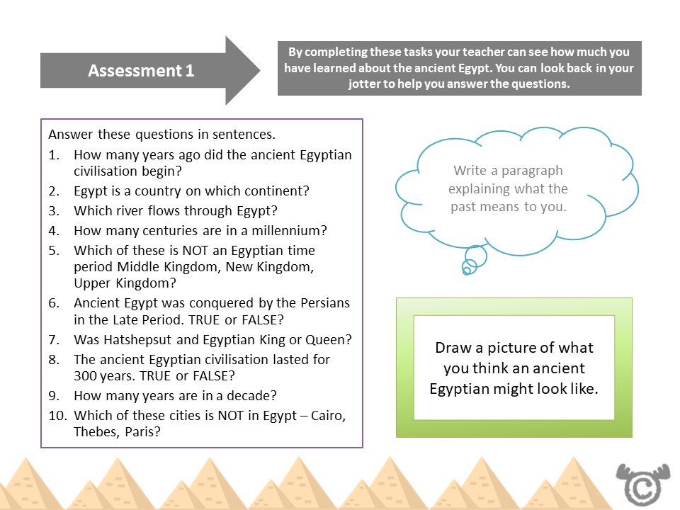 Assessment task from Ancient Egypt Social Studies pack, First Level