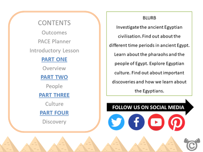 Contents page from Ancient Egypt Social Studies pack at First Level