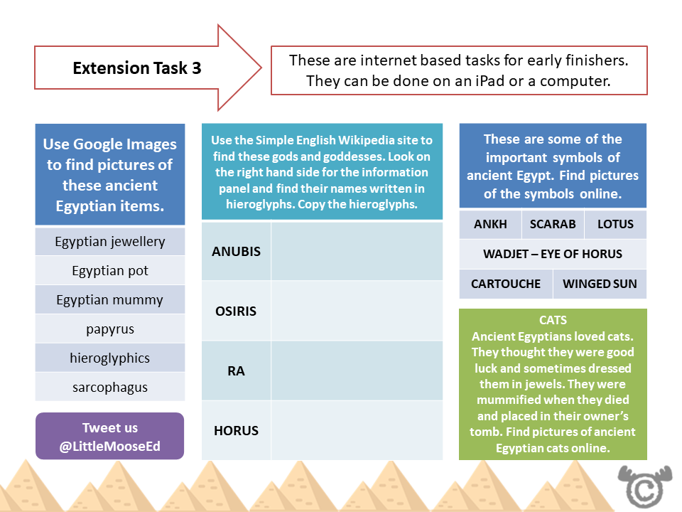 Extension tasks from Ancient Egypt Social Studies pack, Second Level