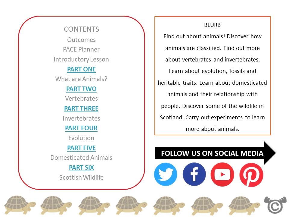 Contents page from Animals Science pack at Second Level