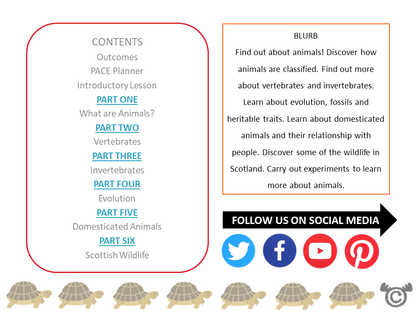 Contents page from Animals Science pack at Second Level