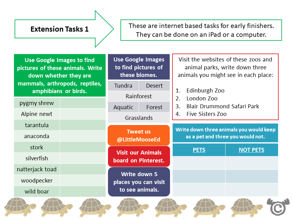 Extension tasks from Animals Science pack, Second Level