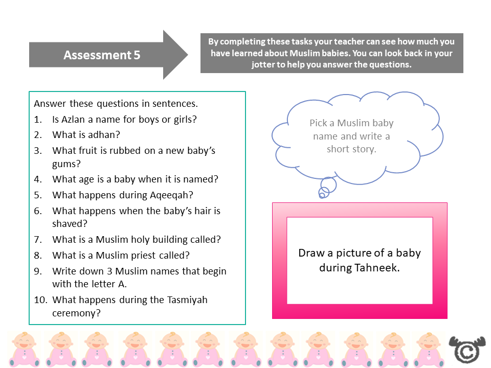 Assessment task from Babies RME pack, Second Level