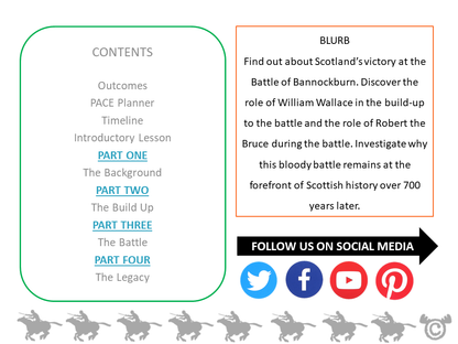 Contents page from Bannockburn Social Studies pack at Second Level