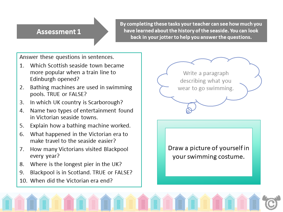 Assessment task from British Seaside Social Studies pack, First Level