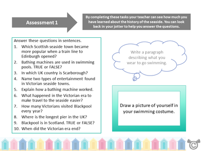 Assessment task from British Seaside Social Studies pack, First Level