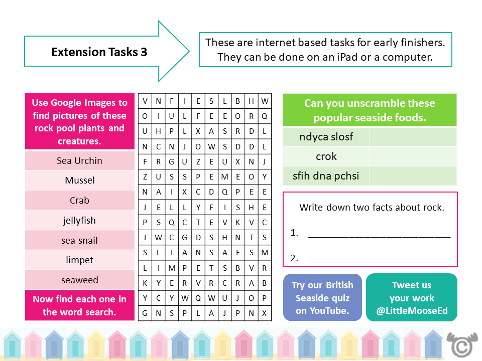Extension tasks from British Seaside Social Studies pack, First Level