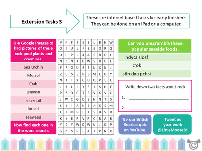 Extension tasks from British Seaside Social Studies pack, First Level