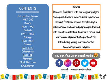 Contents page from Buddhism RME pack at Second Level