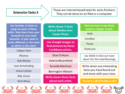 Extension tasks from Caribbean Social Studies pack, Second Level