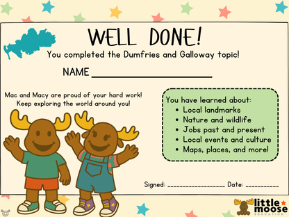 Completion certificate from My Area – Dumfries and Galloway Social Studies pack, First Level