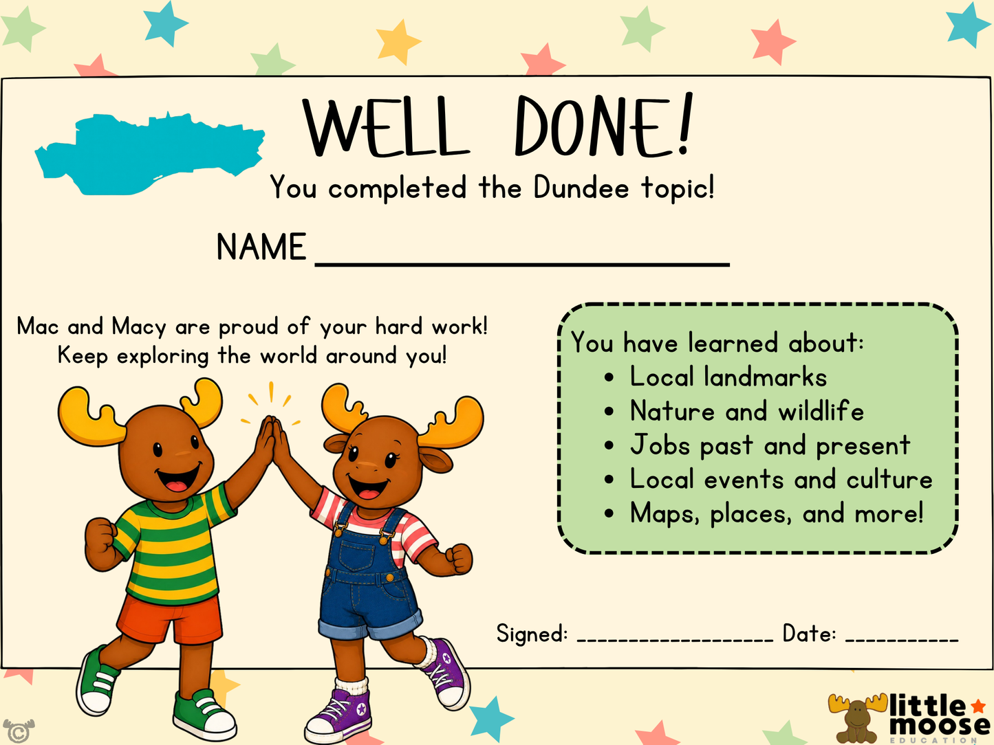 Certificate from My Area – Dundee Social Studies pack, First Level