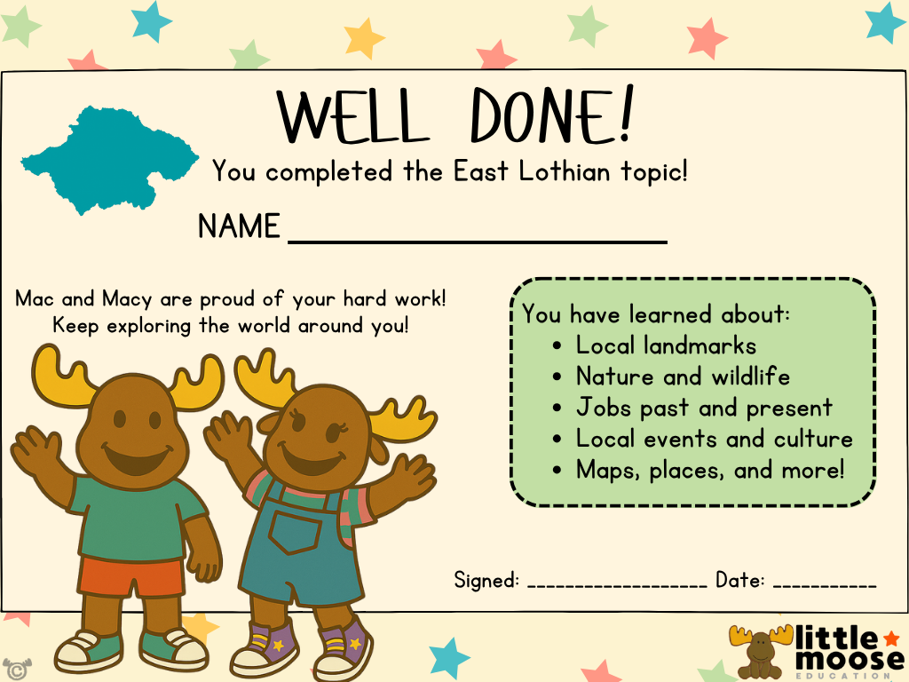 Completion Certificate from My Area – East Lothian Social Studies pack, First Level