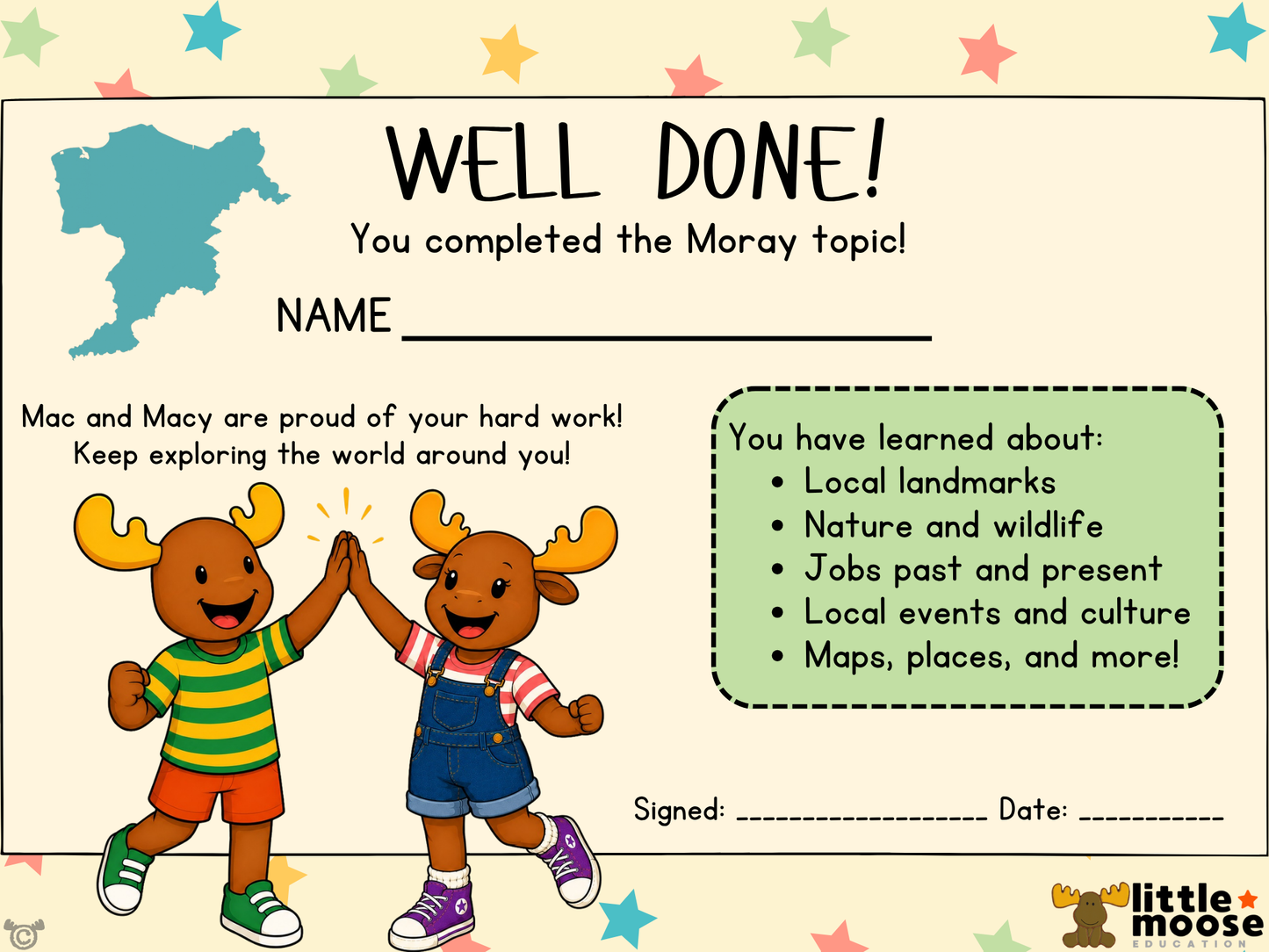 Certificate from My Area – Moray Social Studies pack, First Level