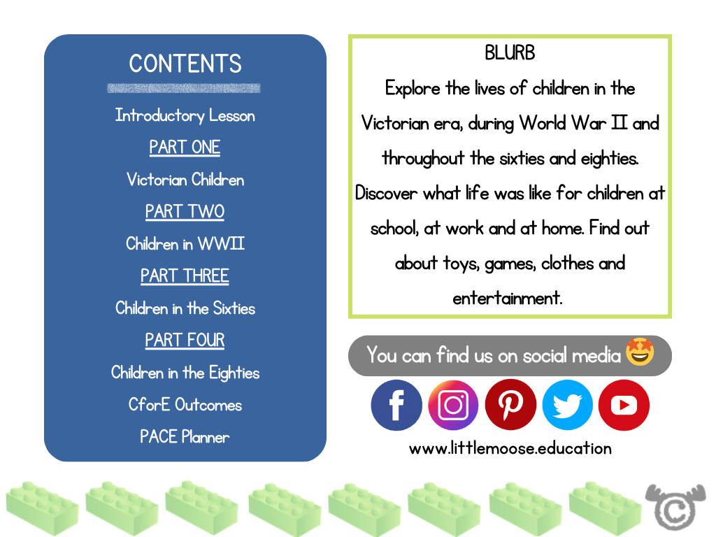 Contents page from Children in the Past Social Studies pack at Early Level