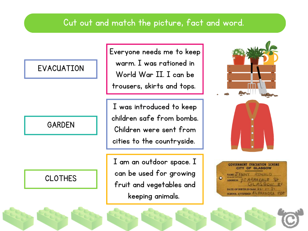 Matching activity from Children in the Past Social Studies pack, Early Level