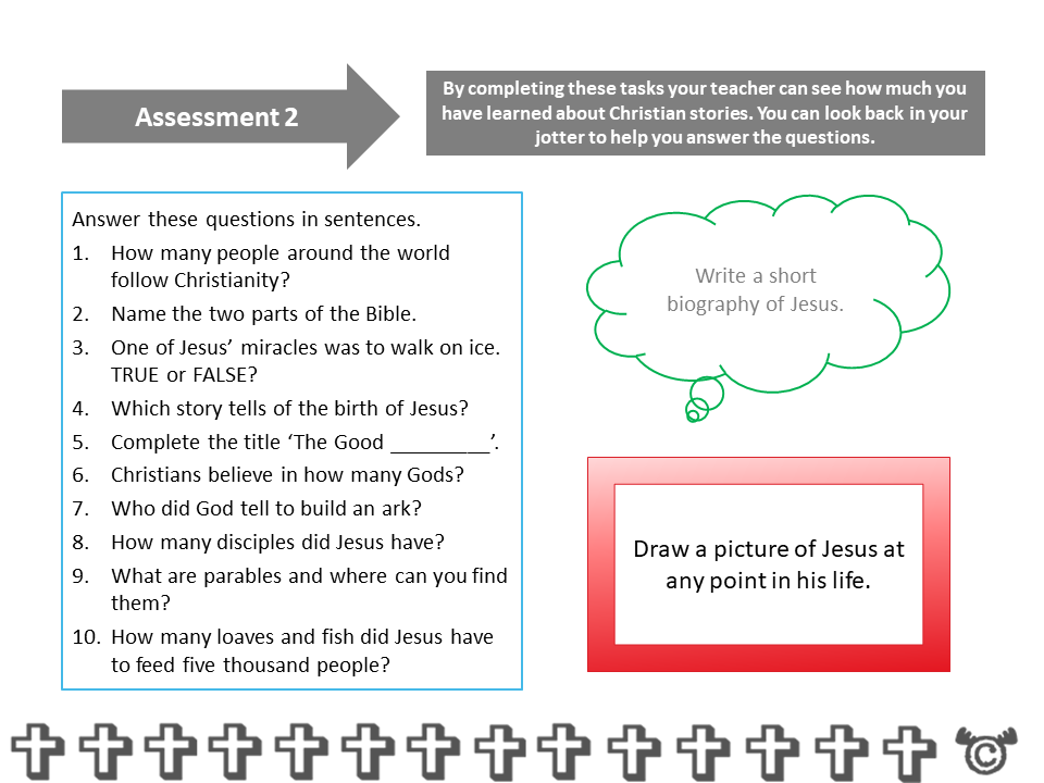 Assessment task from Christianity RME pack, Second Level