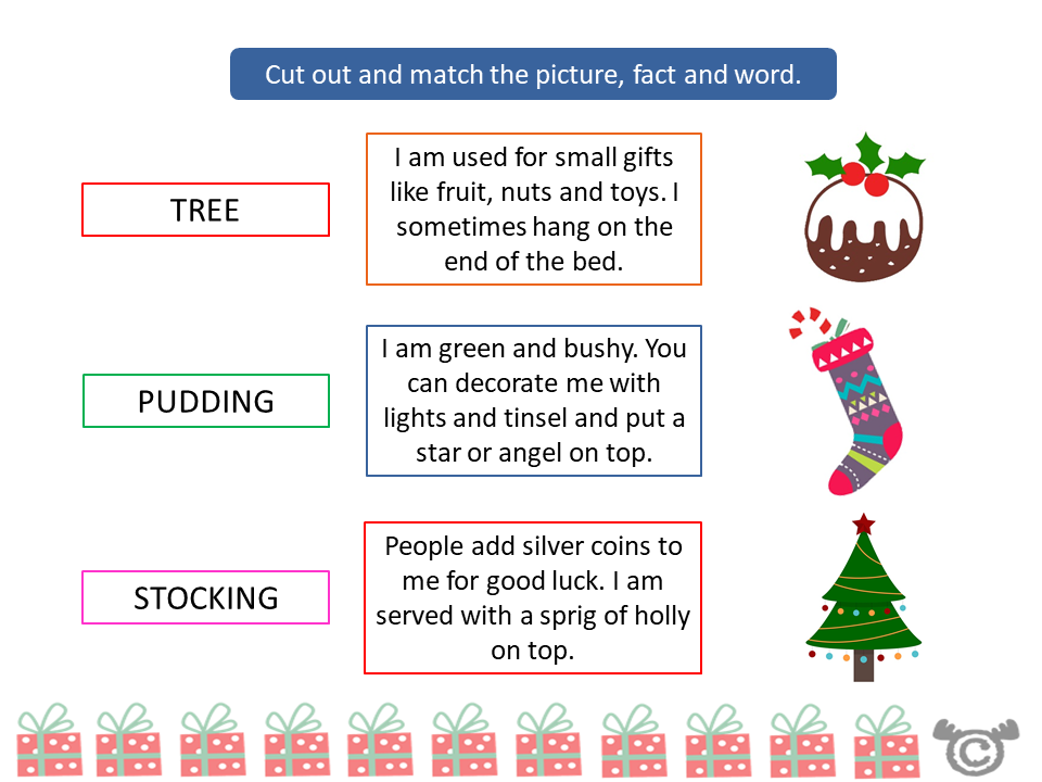 Matching activity from Christmas Social Studies pack, Early Level