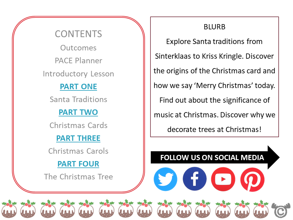 Contents page from Christmas Social Studies pack at First Level