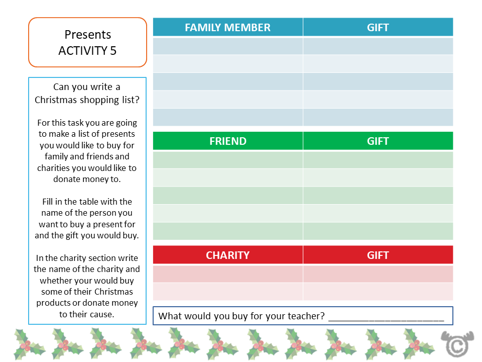 Writing activity from Christmas Social Studies pack, Second Level