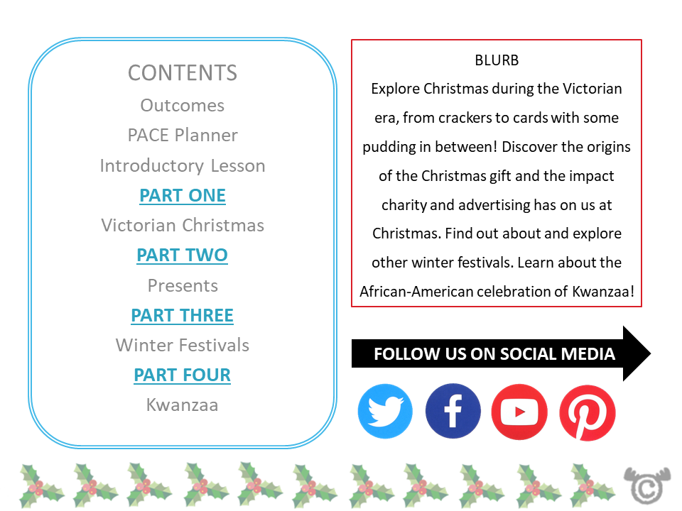 Contents page from Christmas Social Studies pack at Second Level