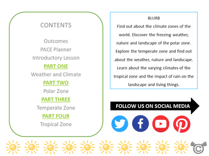 Contents page from Climate Zones Social Studies pack at First Level
